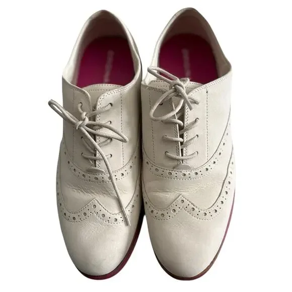 Cole Haan ZeroGrand Oxford Shoes Women 10 White Suede Pink Sole Lace Up Wingtip - Picture 8 of 12